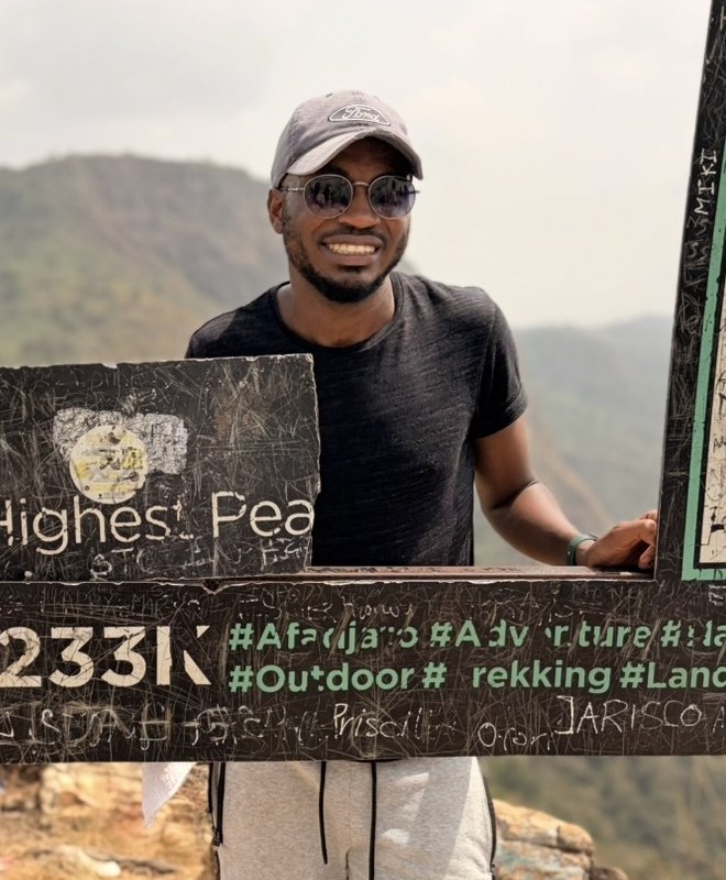 Andy at the summit of Afadjato, Ghana's highest peak